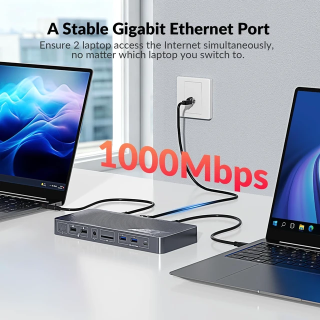 Alt view image 3 of 5 - AV Access USB C KVM Switch Docking Station Dual Monitor 2 Laptops