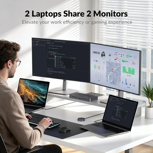 Alt view image 2 of 5 - AV Access USB C KVM Switch Docking Station Dual Monitor 2 Laptops