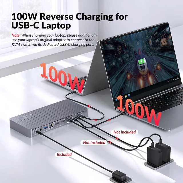 Alt view image 5 of 5 - AV Access USB C KVM Switch Docking Station Dual Monitor 2 Laptops