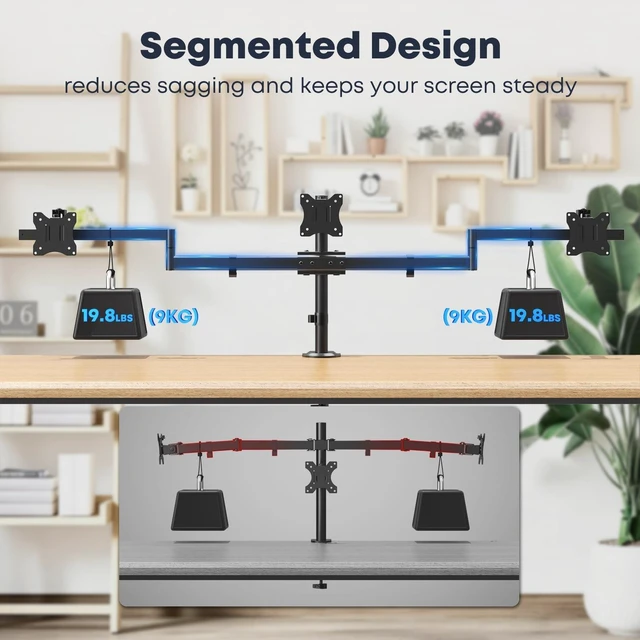 Alt view image 4 of 5 - Triple Monitor Mount for 20"-32" Screens, 19.8 lbs per Arm