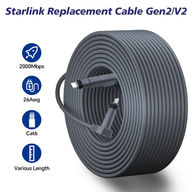 Alt view image 2 of 5 - Boobrie Starlink Cable 150Ft Starlink Replacement Cable High-Speed 1200Mbps Starlink Cable Gen 2 for Standard Actuated Gen 2 Starlink V2 Gen2 Satellite Dish Waterproof Gray