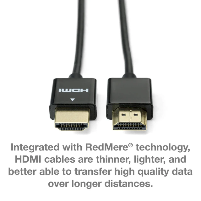 Alt view image 2 of 5 - NTW High Performance Ultra Slim HDMI Cable (16.5ft) Premium High Speed Ultra Thin HDMI Cable with RedMere Technology, 1080p, 4K HDR, 10.2Gbps, 36AWG - Black - NHDMI4S-05M/36C
