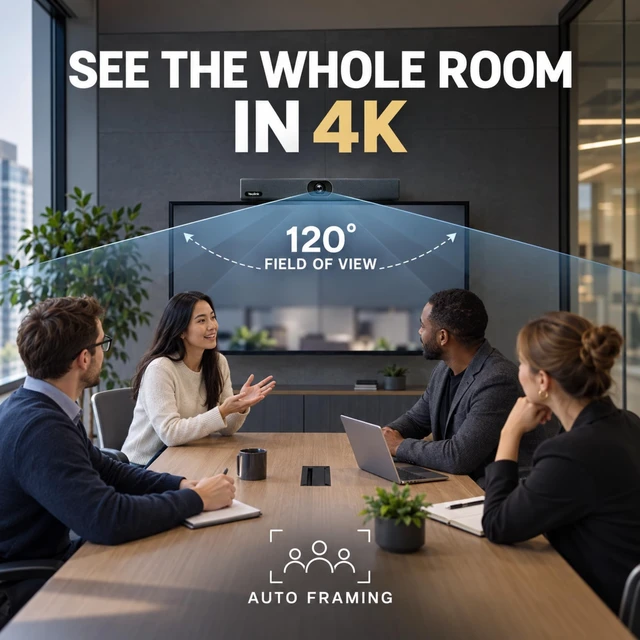 Alt view image 3 of 5 - Yealink UVC34 4K Conference Room Camera and Microphone, USB Video Bar