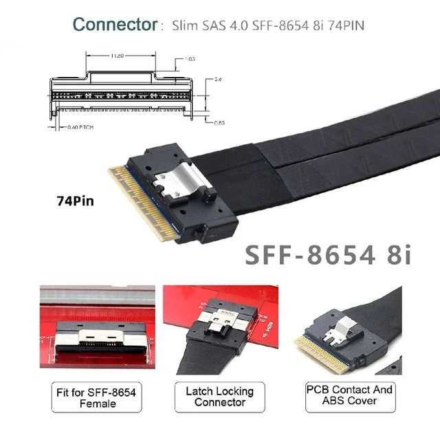 Alt view image 5 of 5 - NFHK Dual Slimline 8X SFF-8654 74Pin VROC to PCIE PCI-Express 16x Adapter with ATX 24Pin Power Switch Port