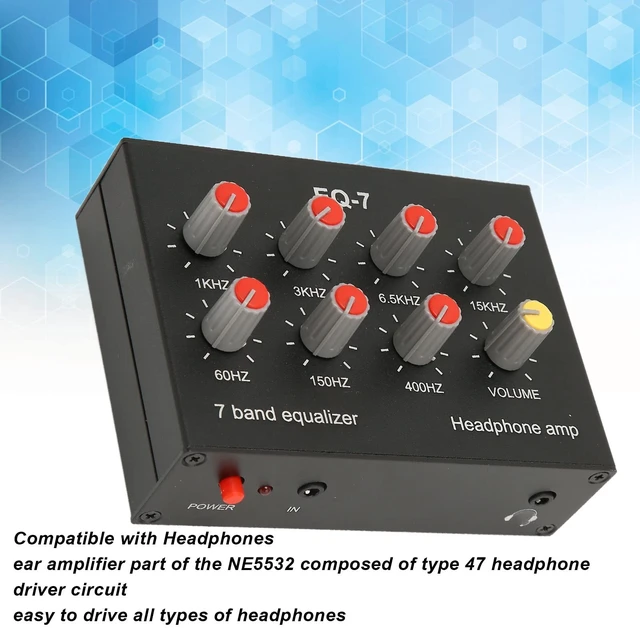 Alt view image 2 of 5 - 7 Band Sound Equalizer, 12dB High Bass Adjustment Dual Channel Digital Audio Equalizer with Front 3.5mm Auxiliary Input, EQ Output Input
