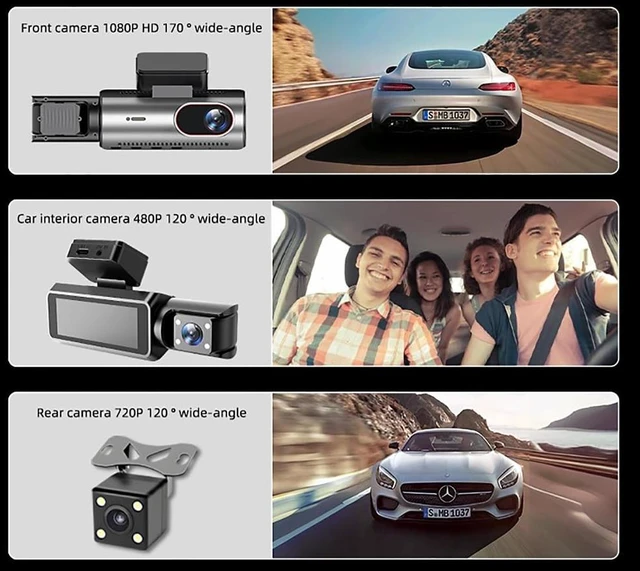 Alt view image 4 of 5 - XYBke HD WiFi Car Drive Recorder, 3-Channel Front and Rear Camera, Night Vision, Parking Monitoring, WDRCyclic Recording, G Sensors, Applications