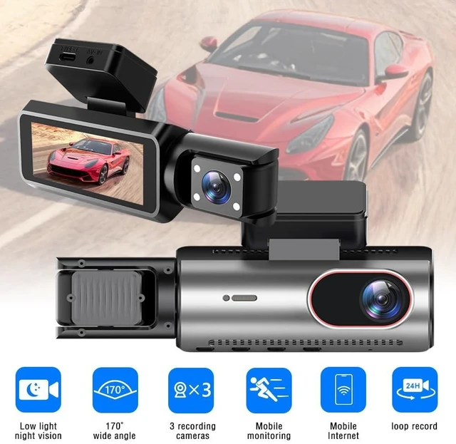 Alt view image 2 of 5 - XYBke HD WiFi Car Drive Recorder, 3-Channel Front and Rear Camera, Night Vision, Parking Monitoring, WDRCyclic Recording, G Sensors, Applications