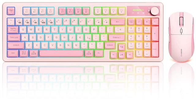 Main image of Pink Wireless Keyboard and Mouse Combo Creamy with Number Pad for Desktop Mac iPad Bluetooth/2.4ghz/Wired Rechargeable Light up RGB Quiet Compatible with PC Laptop Tablet (Pink)
