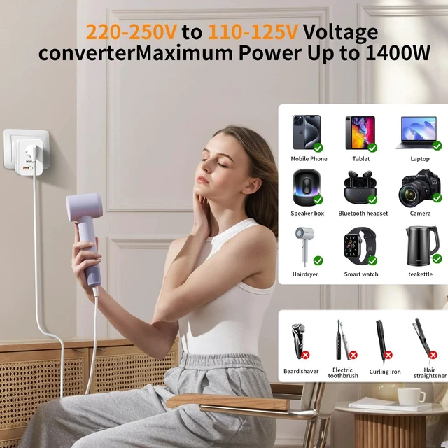 Alt view image 4 of 5 - 220 V to 110 V Voltage Converter, 20 W PD, Reduces 220 V to 120 V, U.S. to Europe Travel Converter for Over 80 Countries, Including Most European Countries, France, Germany, Italy and Australia