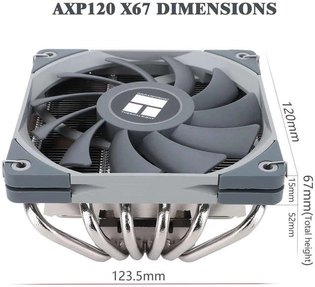 Alt view image 2 of 5 - Thermalright-TR AXP120-X67 Low Profile CPU Air Cooler with Quite 120mm TL-C12015 PWM Fan, 6 Heat Pipes, 67mm Height, for AM4/AM5/Intel LGA 1700/1851/1150/1151/1155/1200/2011, PC Cooler