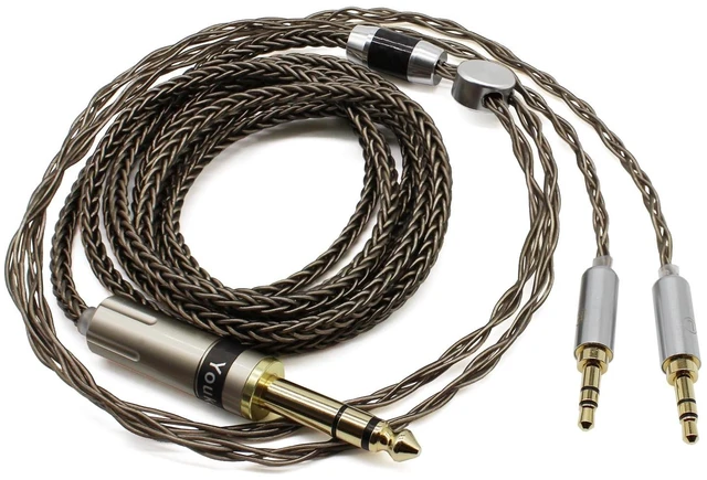 Main image of Youkamoo Silver Plated Braided Replacement Audio Upgrade Cable Compatible with Hifiman HE4XX, HE-400i Headphones, 6.35mm to Dual 3.5mm Over-Ear Headphone Cord
