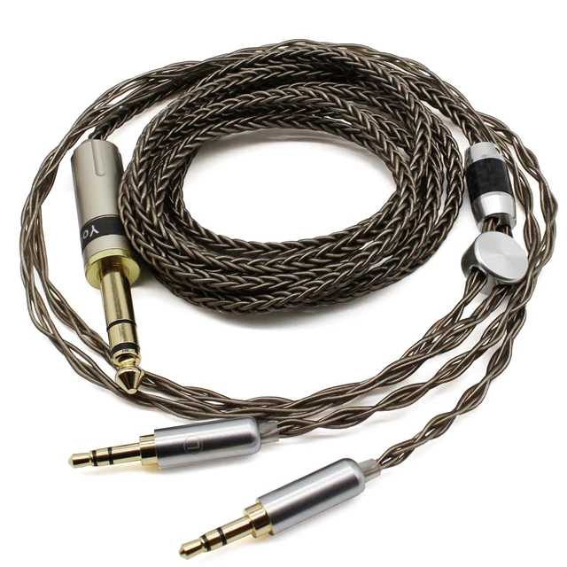 Alt view image 3 of 5 - Youkamoo Silver Plated Braided Replacement Audio Upgrade Cable Compatible with Hifiman HE4XX, HE-400i Headphones, 6.35mm to Dual 3.5mm Over-Ear Headphone Cord