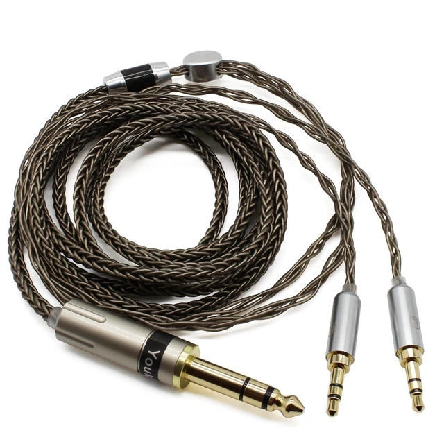 Alt view image 2 of 5 - Youkamoo Silver Plated Braided Replacement Audio Upgrade Cable Compatible with Hifiman HE4XX, HE-400i Headphones, 6.35mm to Dual 3.5mm Over-Ear Headphone Cord