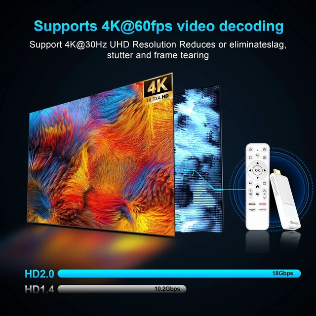 Alt view image 3 of 5 - Android TV Stick 14.0, 2025 4K TV Stick 2GB RAM 16GB ROM Ultra HD RK3518 CPU Supports 2.4G/5G Wi-Fi Bluetooth 5.0 USB HDR10 with Bluetooth Voice Remote Control - White X88 PROT1
