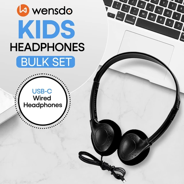 Alt view image 2 of 5 - Wensdo USB-C Classroom Headphones Bulk 50 Pack Durable On-Ear Headset for Students K-12 Schools, USB Type-C Plug Compatible with Chromebook Laptop PC Tablet Smartphones (HY857C, 50 Black)