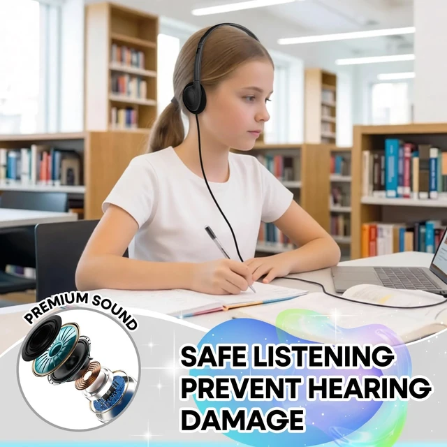 Alt view image 4 of 5 - Wensdo USB-C Classroom Headphones Bulk 50 Pack Durable On-Ear Headset for Students K-12 Schools, USB Type-C Plug Compatible with Chromebook Laptop PC Tablet Smartphones (HY857C, 50 Black)