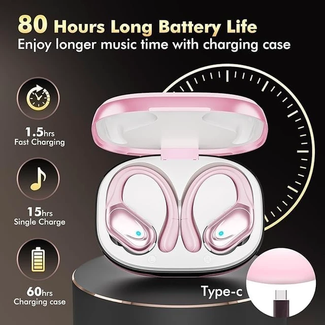 Alt view image 2 of 5 - HAOYUYAN Wireless Earbuds, Sports Bluetooth Headphones, 80Hrs Playtime Ear Buds with LED Power Display, Noise Canceling Headset, IPX7 Waterproof Earphones for Workout/Running