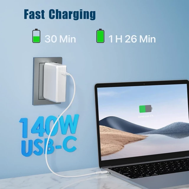 Alt view image 2 of 5 - Syfrufo 140W USB-C PD Charger with 6 ft Cable for MacBook Pro and Air