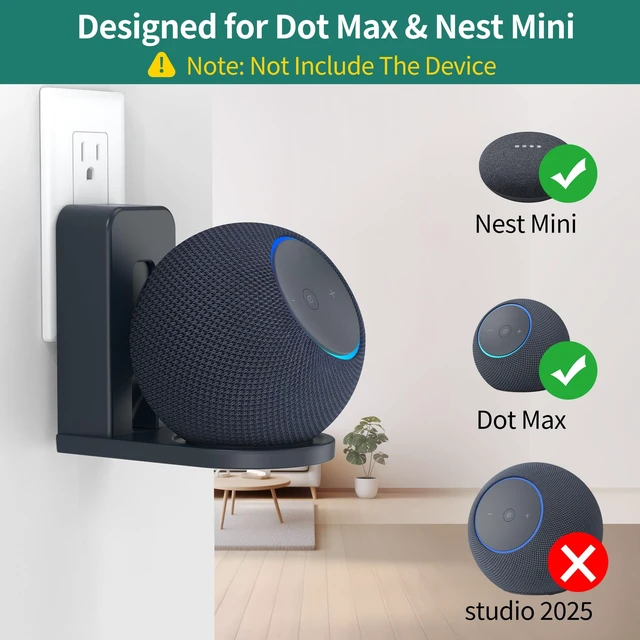 Alt view image 4 of 5 - HomeMount Wall Mount for Dot Max & Nest Mini, Plug-in (Graphite, 2 Mounts)