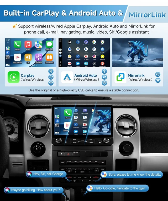 Alt view image 3 of 5 - Wadpon 8Core Car Stereo for Ford F150 XL XLT STX 2009 2010 2011 2012 (10.2IN,8Core,4+64GB(Manual A/C & Auto A/C))