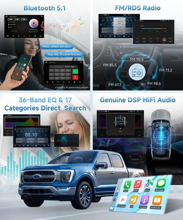 Alt view image 5 of 5 - Wadpon 8Core Car Stereo for Ford F150 XL XLT STX 2009 2010 2011 2012 (10.2IN,8Core,4+64GB(Manual A/C & Auto A/C))