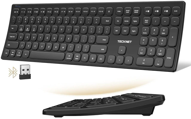 Main image of TECKNET Bluetooth Wireless Rechargeable Keyboard with BT5.0, 2.4G & Wired