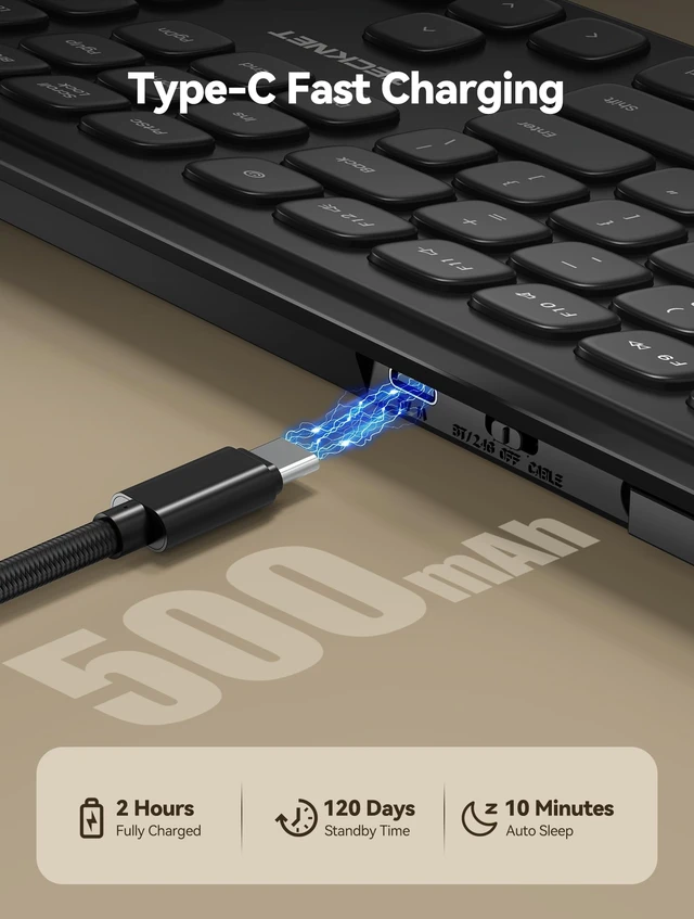 Alt view image 3 of 5 - TECKNET Bluetooth Wireless Rechargeable Keyboard with BT5.0, 2.4G & Wired