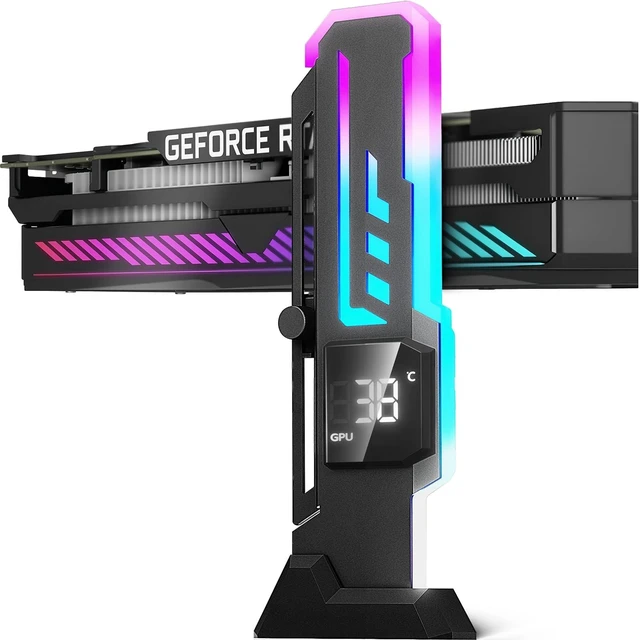 Main image of GSCOLER ARGB GPU Support Bracket with CPU & GPU Temp/Usage Display, Adjustable Height GPU Sag Bracket with Magnet & Non-Slip Base for Video Card, Universal Graphics Card Support, 5V3PIN RGB GPU Brace
