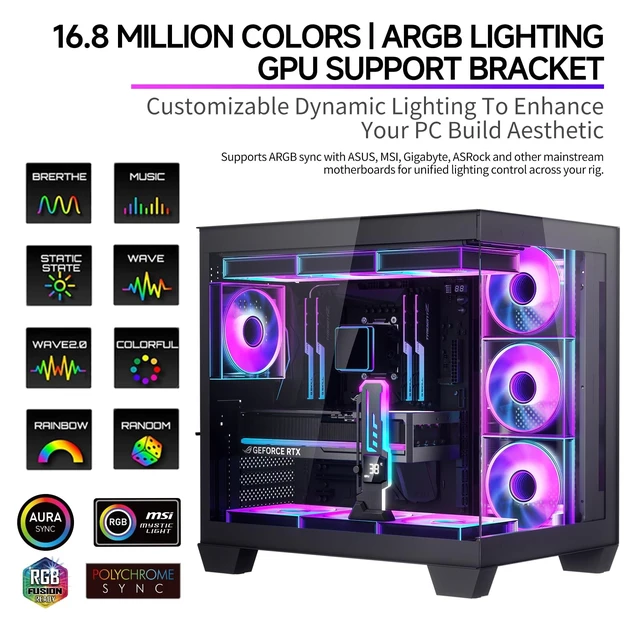 Alt view image 5 of 5 - GSCOLER ARGB GPU Support Bracket with CPU & GPU Temp/Usage Display, Adjustable Height GPU Sag Bracket with Magnet & Non-Slip Base for Video Card, Universal Graphics Card Support, 5V3PIN RGB GPU Brace