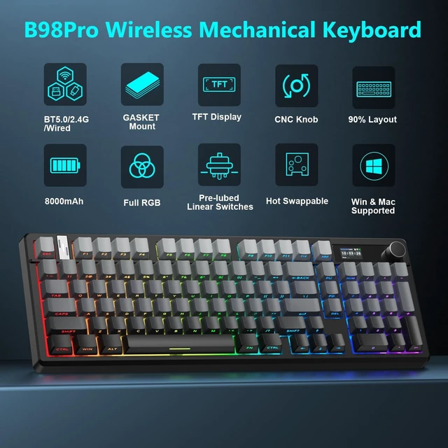 Alt view image 2 of 5 - BlueFinger B98Pro Wireless Gaming Mechanical Keyboard with Wrist Rest
