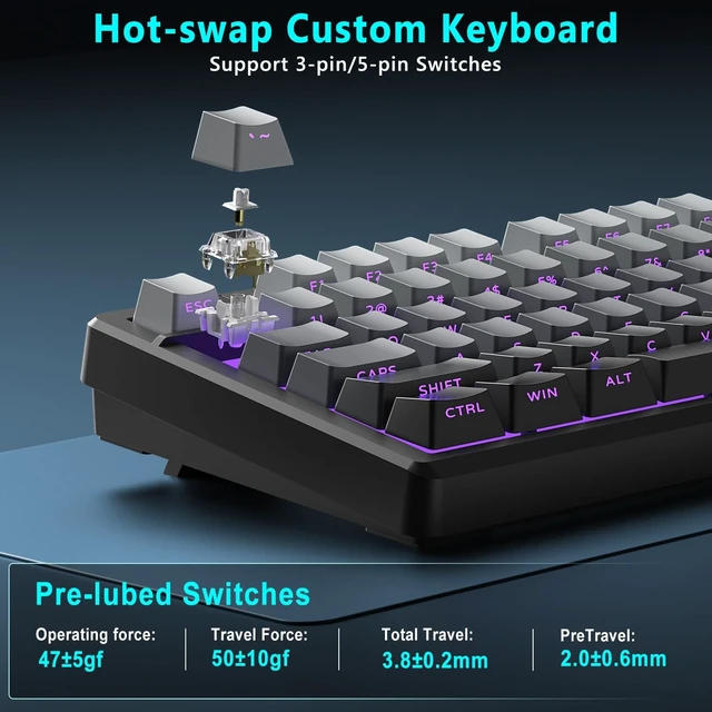 Alt view image 4 of 5 - BlueFinger B98Pro Wireless Gaming Mechanical Keyboard with Wrist Rest