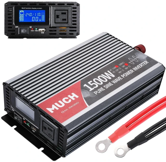 Main image of Much 1500W Pure Sine Wave Power Inverter, 24V DC to 110V AC Car Inverter with 3000W Peak Power, LCD Display, USB Port, Dual Cooling Fans & Multiple Protections for Road Trip Camping Emergency