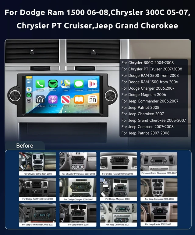 Alt view image 2 of 5 - 6+128G Car Stereo Radio for Dodge Ram 1500 06-08,Chrysler 300C 05-07