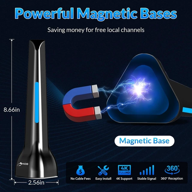 Alt view image 5 of 5 - TV Antenna for Smart TV Indoor, Digital TV Antenna for Local Channels. OTA Digital HD Signal Antenna with Magnetic Base and 8.2ft Cable for Easy Setup