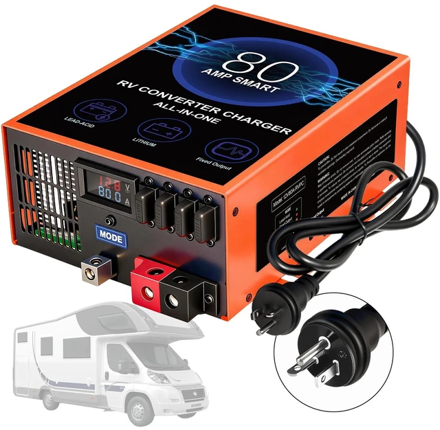 Main image of 80 Amp RV Power Converter, 120V AC to 12V DC RV Converter Battery Charger, Compatible With Lithium Batteries Lead-Acid Batteries, Adjustable Voltage 13V-16.5V, Suitable for RV, Boat & Off-Grid Systems