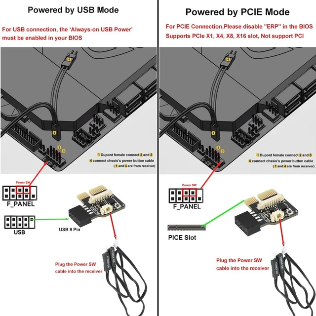 Alt view image 4 of 5 - OwlTree Wireless PC Power Button, Desktop PC ON Off Power Button, Remote PC Power Switch for Computer Motherboard (Powered by PCIE / 9 Pin USB 2.0 Header)
