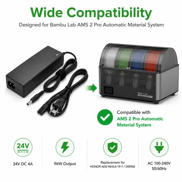 Alt view image 2 of 5 - 24V Power Adapter Compatible with Bambu Lab AMS 2 Pro