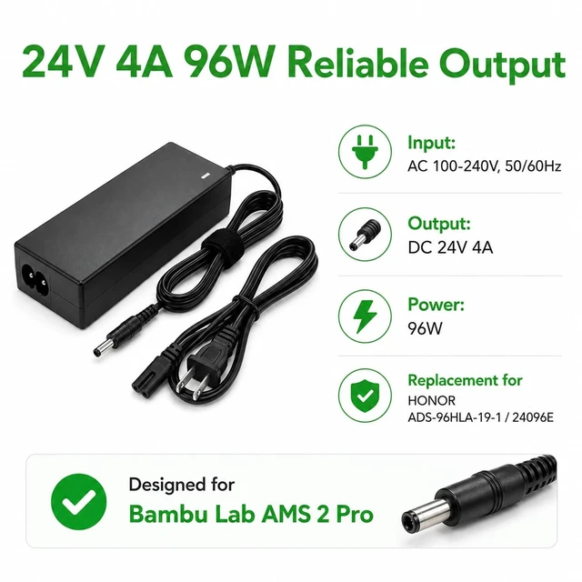 Alt view image 4 of 5 - 24V Power Adapter Compatible with Bambu Lab AMS 2 Pro