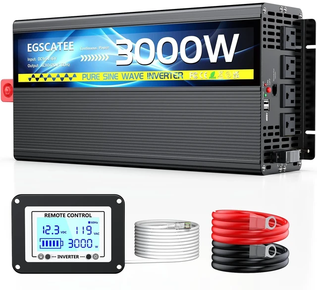 Main image of 3000W Pure Sine Wave Inverter 12V DC to 110V/120V AC for Solar Off-Grid