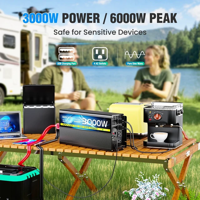 Alt view image 5 of 5 - 3000W Pure Sine Wave Inverter 12V DC to 110V/120V AC for Solar Off-Grid