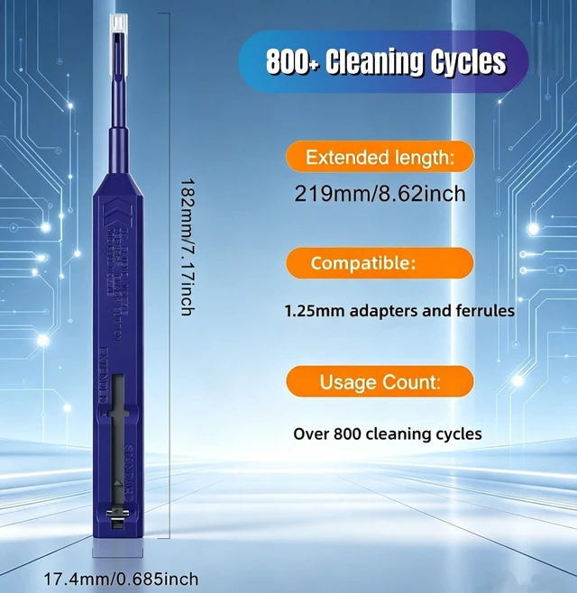 Alt view image 2 of 5 - Fiber Pen Cleaner for LC/MU Connectors, 1.25mm UPC/APC Ferrule Cleaner, One-Push Fiber Optic Cleaning Tool with Extendable Probe (2.38 to 3.63), 800+ Cleans per Unit, Anti-Static - 10 Pack