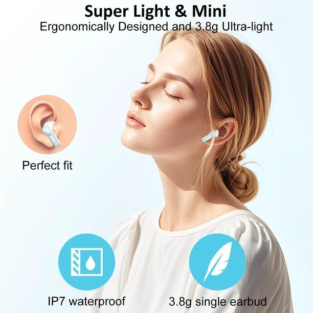 Alt view image 4 of 5 - Wireless Earbud, Bluetooth Headphones 5.4 NEW 40H Ear Buds Bass Stereo Earphones Noise Cancelling Earbud with 4 ENC Mic in-Ear Bluetooth Earbud USB-C LED Display IP7 Waterproof Sport for Androi
