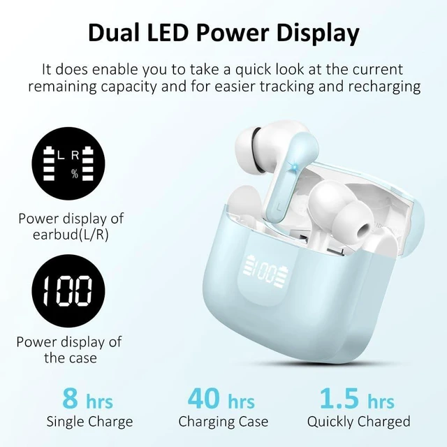 Alt view image 5 of 5 - Wireless Earbud, Bluetooth Headphones 5.4 NEW 40H Ear Buds Bass Stereo Earphones Noise Cancelling Earbud with 4 ENC Mic in-Ear Bluetooth Earbud USB-C LED Display IP7 Waterproof Sport for Androi
