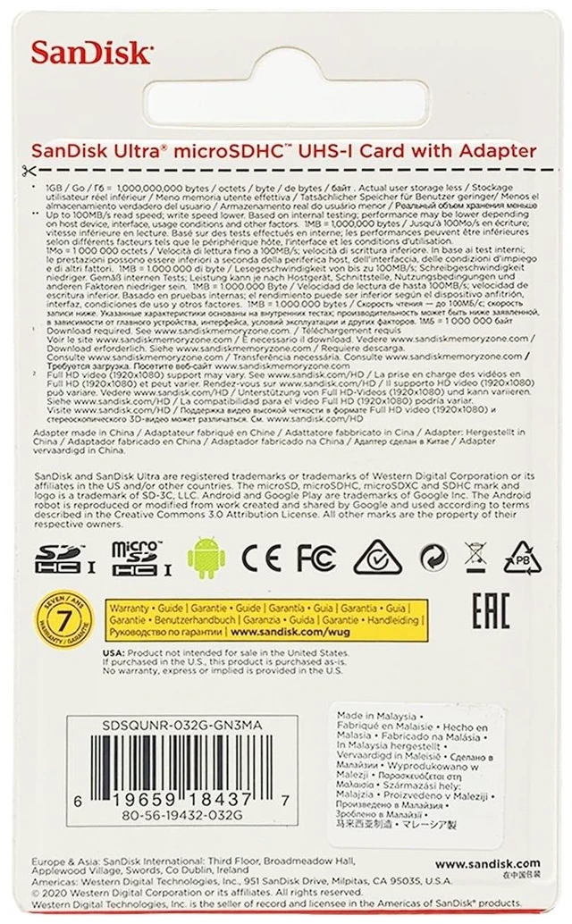 Alt view image 4 of 5 - Sandisk Ultra MICROSDHC 32GB 98MB/S Flash Memory Card (SDSQUNC-032G-AN6MA)