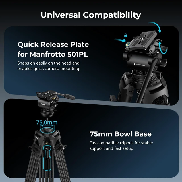 Alt view image 5 of 5 - SmallRig Heavy Duty Tripod Fluid Video Head with 75mm Bowl Base
