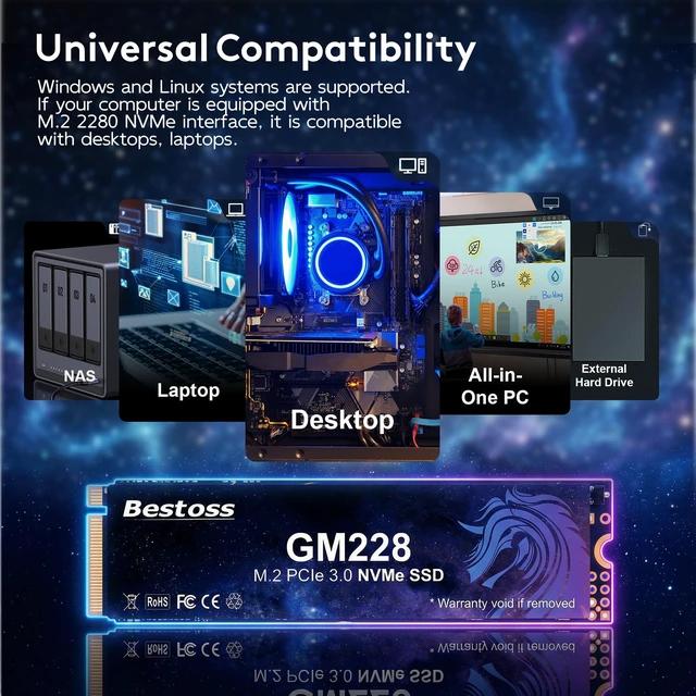 Alt view image 5 of 5 - Bestoss 256GB NVMe M.2 SSD PCIe 3.0 2280 Internal SSD, Up to 2200MB/s