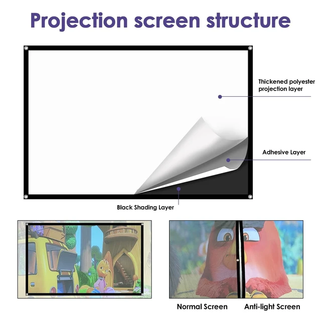Alt view image 2 of 5 - 120-Inch Anti-Light Projector Screen, 4K HD 16:9 Portable Outdoor Movie Screen, Black Backing Foldable Indoor Projection Screen with High Gain & 160 Viewing Angle for Home Theater, Camping