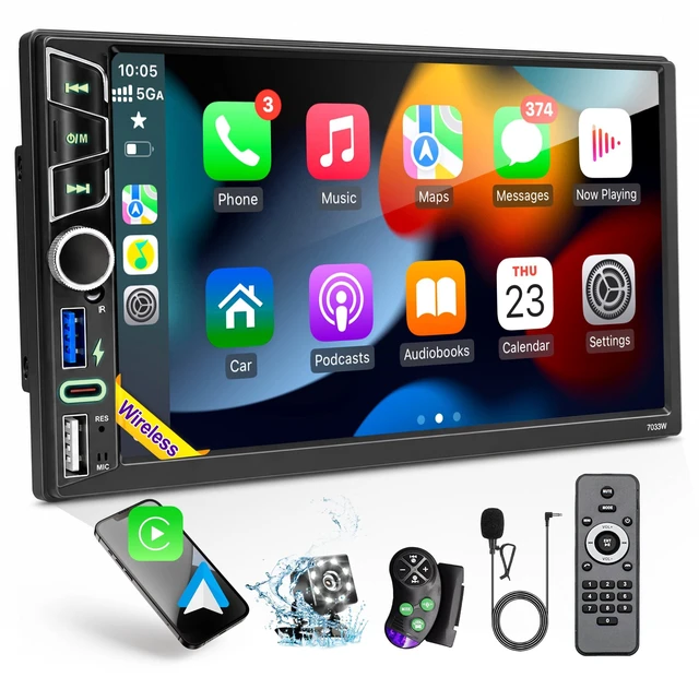 Main image of Double Din Car Stereo Wireless Apple CarPlay Android Auto, 7 in Touchscreen