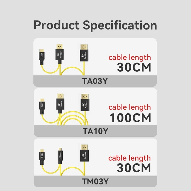 Alt view image 5 of 5 - Portkeys 8K HDMI Cable 48Gbps HDMI 2.1 Cord 2.5mm OD Ultra Thin Video Control Cable Compatible with LH7C for A7SIII/FX30/A9M3/A7S4/A7M5/A7R5, S1H/S5M2/GH5II/GH6/GH7, R1/R5II/R6III, etc (TA03Y, 30cm)