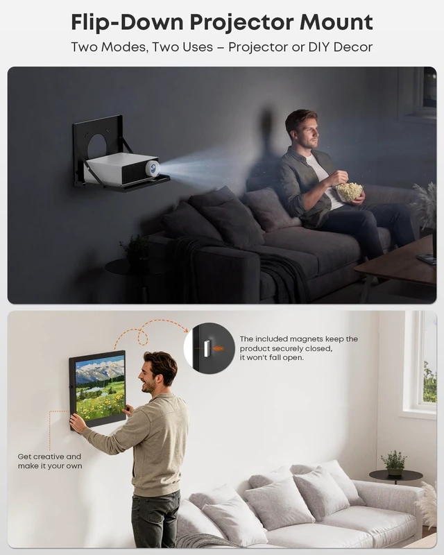 Alt view image 2 of 5 - Projector Shelf for Wall Mount, Flip Down Projector Wall Mount Holds 22lbs